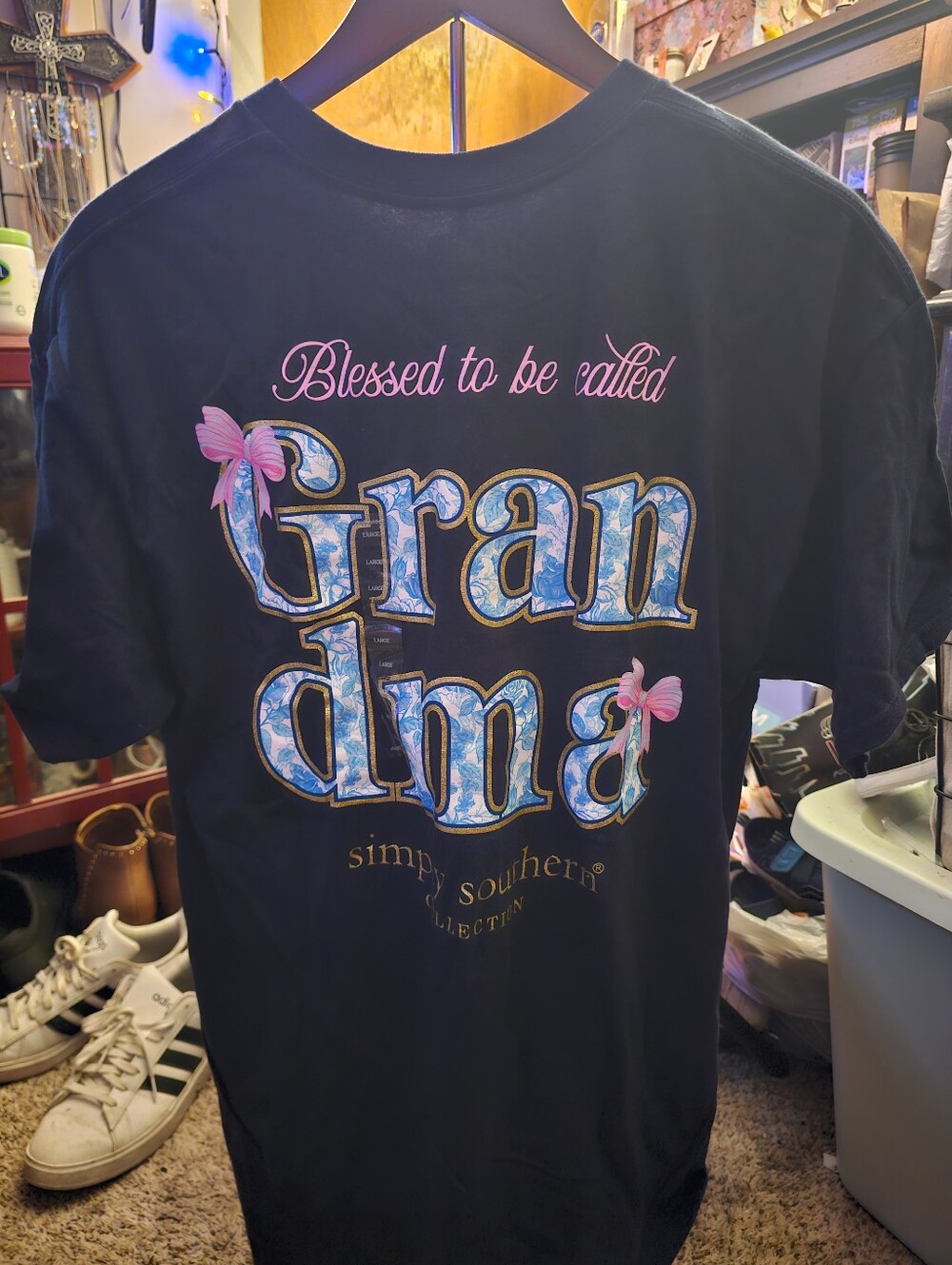 Simply Southern Navy Grandma Tee with Pink and Gold Accents